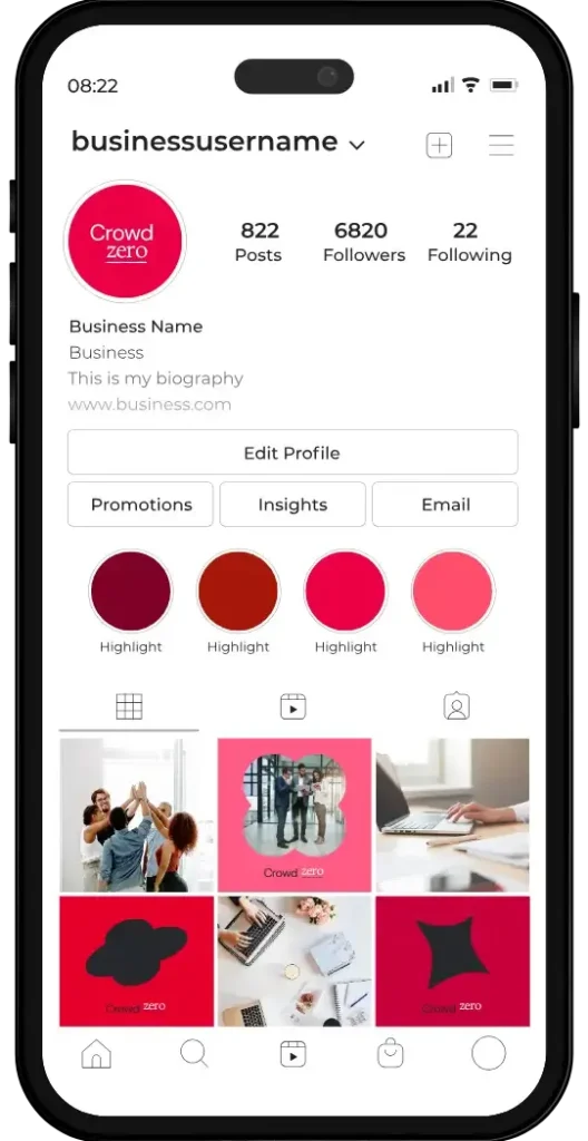 Mockup di un profilo Instagram gestito da Jinni