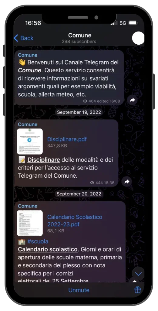Mockup di un canale Telegram