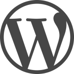 Logo WordPress simplifié, en noir sur fond transparent, avec la lettre "W" à l'intérieur d'un cercle, pour la création de sites web et le restyling et redesign.
