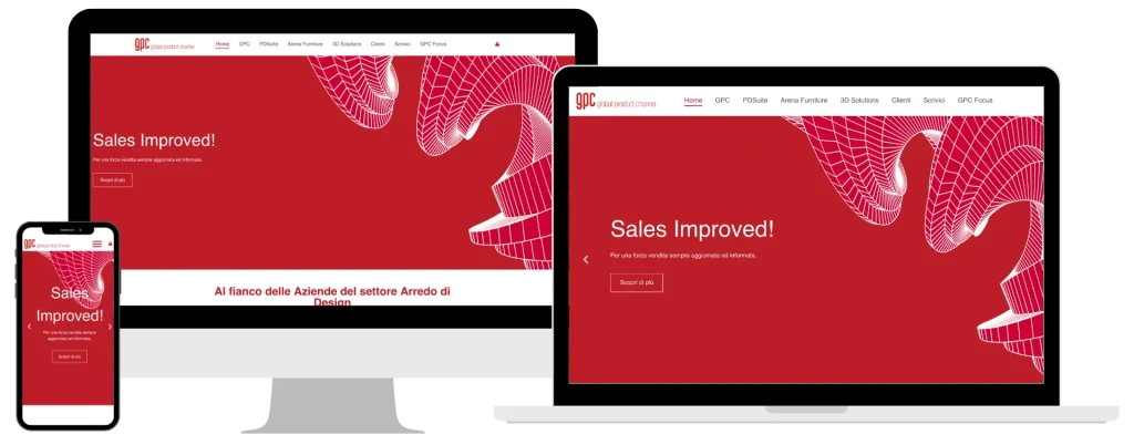 GPC - Global Product Channel 网站首页在智能手机、桌面电脑和平板电脑上的截图。