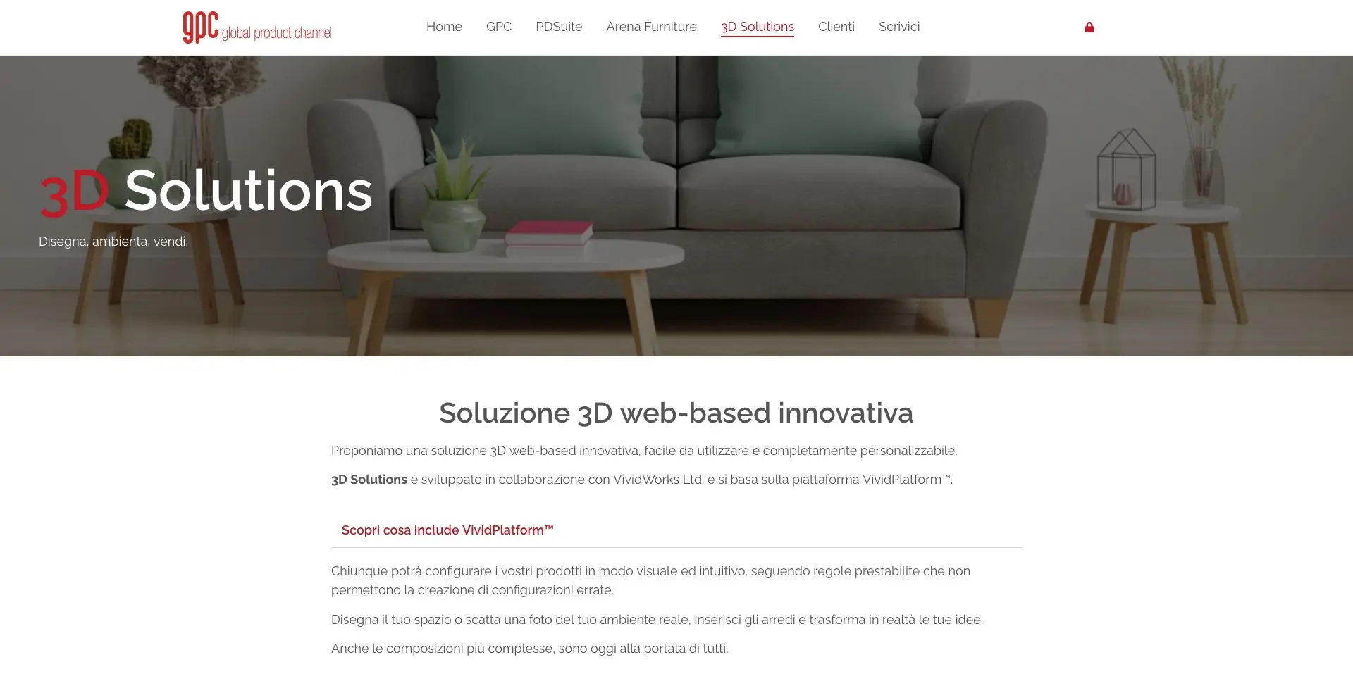 Global Product Channel 网站的 3D Solutions 板块，重点展示产品配置与可视化。
