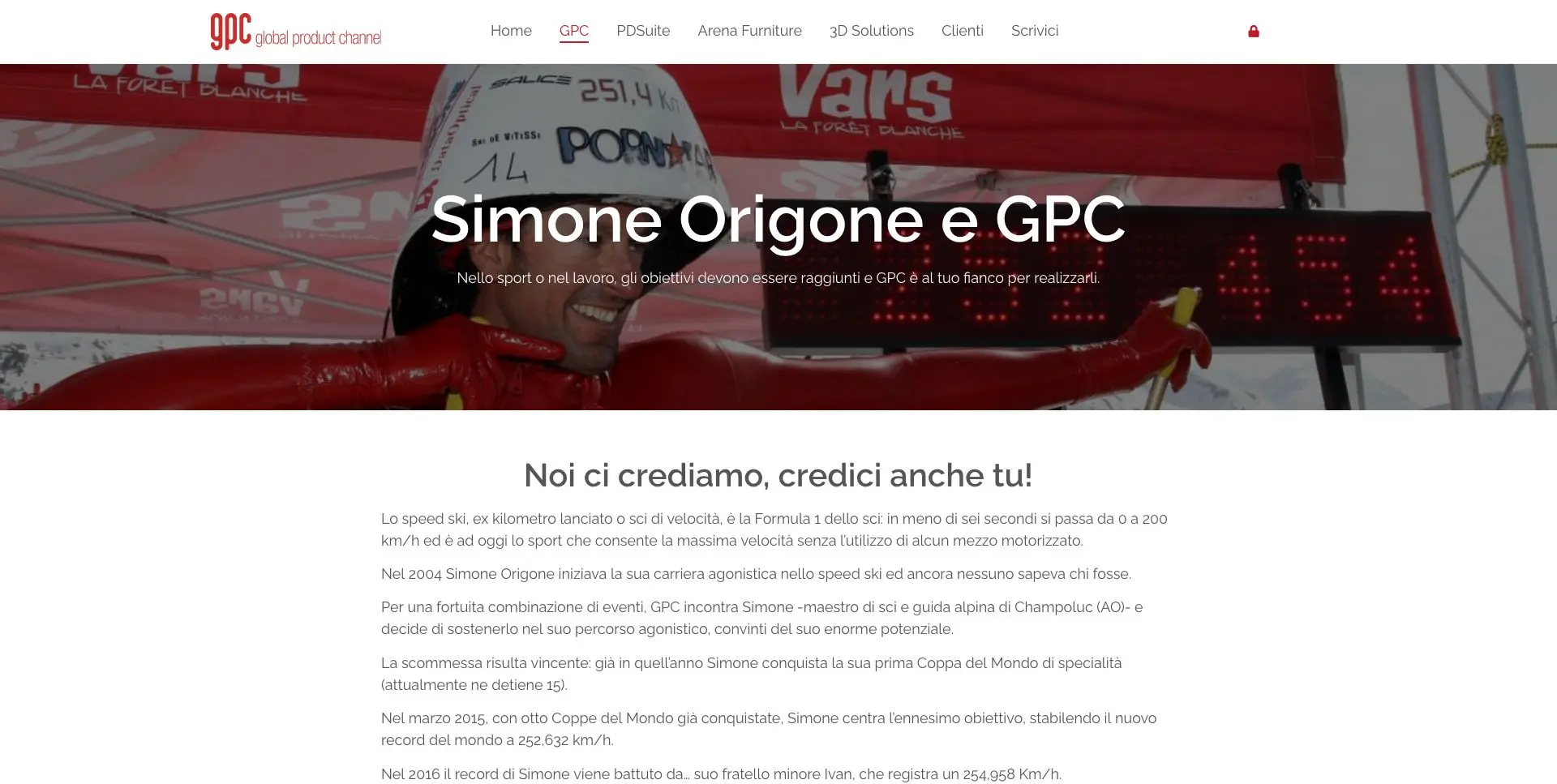 Simone Origone 的网页，包含关于合作关系和运动纪录的文字内容。