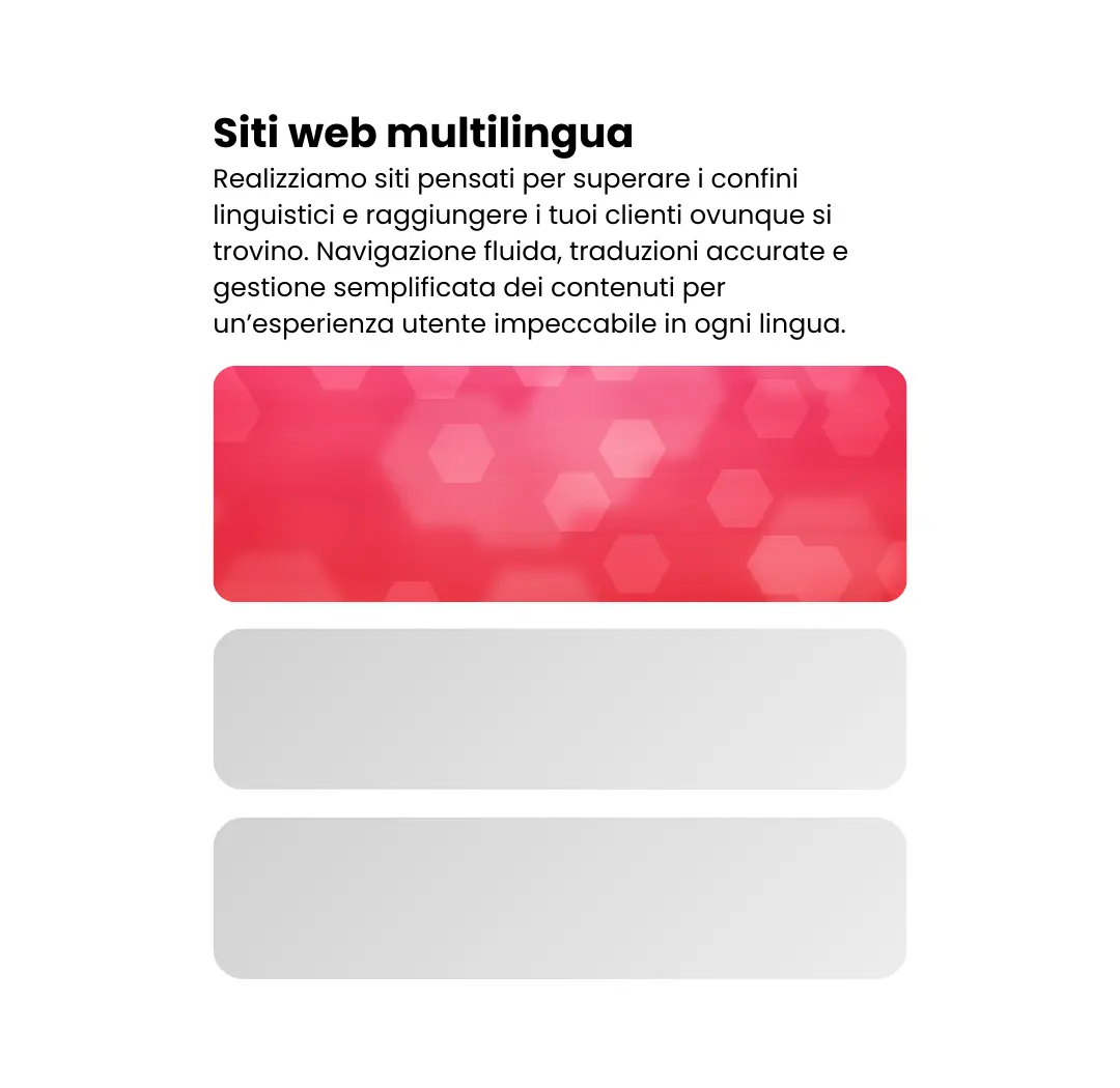 Infokarte mit dem Titel „Mehrsprachige Websites“ und einer Grafik mit sechseckigem rotem Hintergrund.