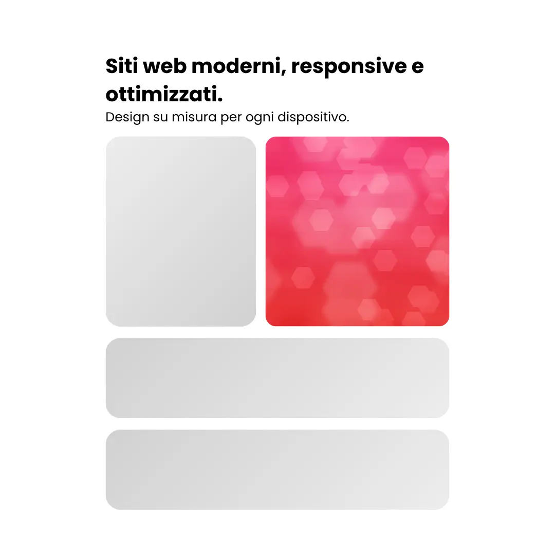 Grafisches Layout eines Abschnitts einer modernen, responsiven Website mit Platzhalterbildern und Beschreibungstext.