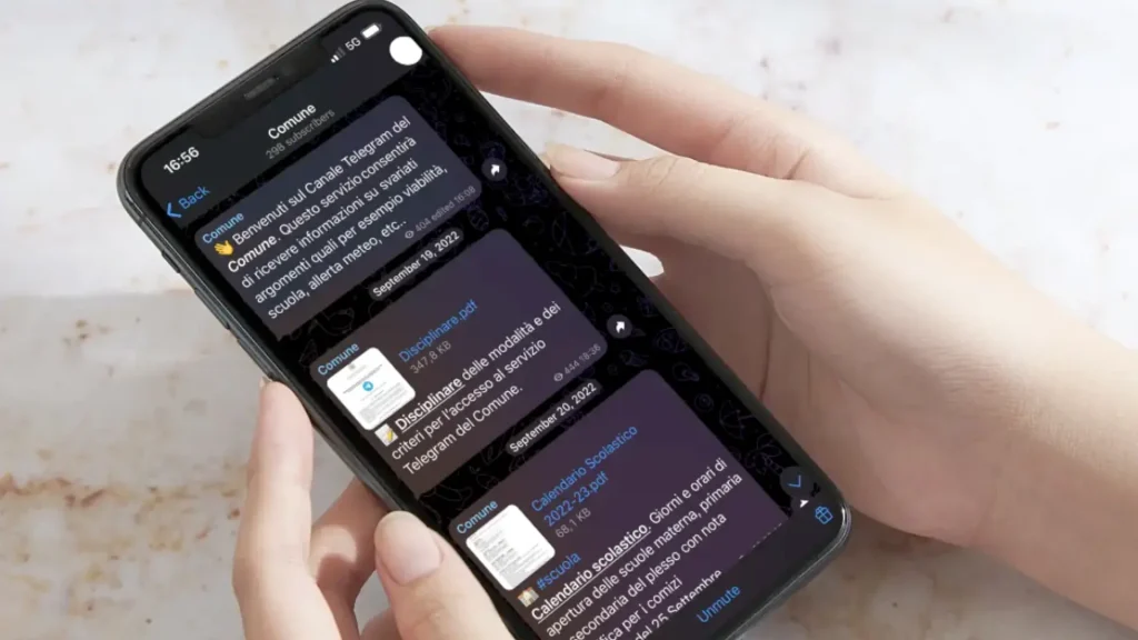 Immagine di uno smartphone con comunicazione su canale telegram o WhatsApp.