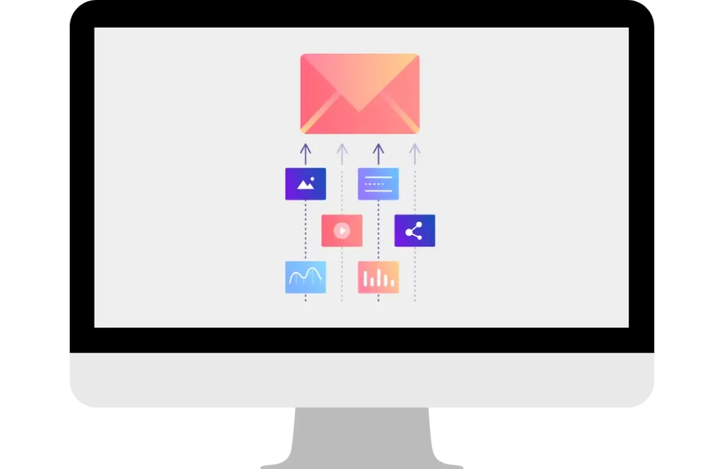 Illustration eines Newsletters mit integrierten Multimedia-Inhalten für den E-Mail-Marketing-Service.