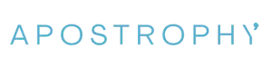 Logotipo de Apostrophy con tipografía gris claro y contorno azul, efecto de transparencia, para la página Digital Portfolio