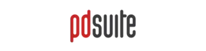 Logotipo de PDSuite con texto negro y rojo, estilo compacto y moderno, para la página Digital Portfolio