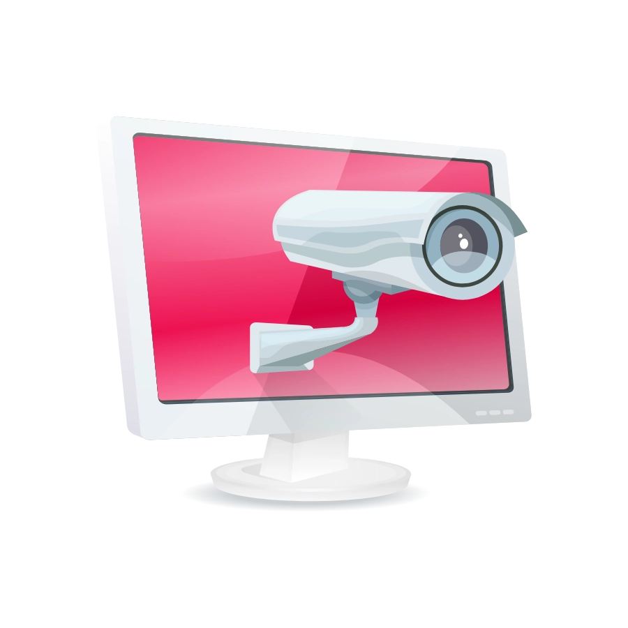 Icon der smarten Videoüberwachung des Digital Security Hub von Jinni Srl mit Überwachungskamera auf einem Monitor