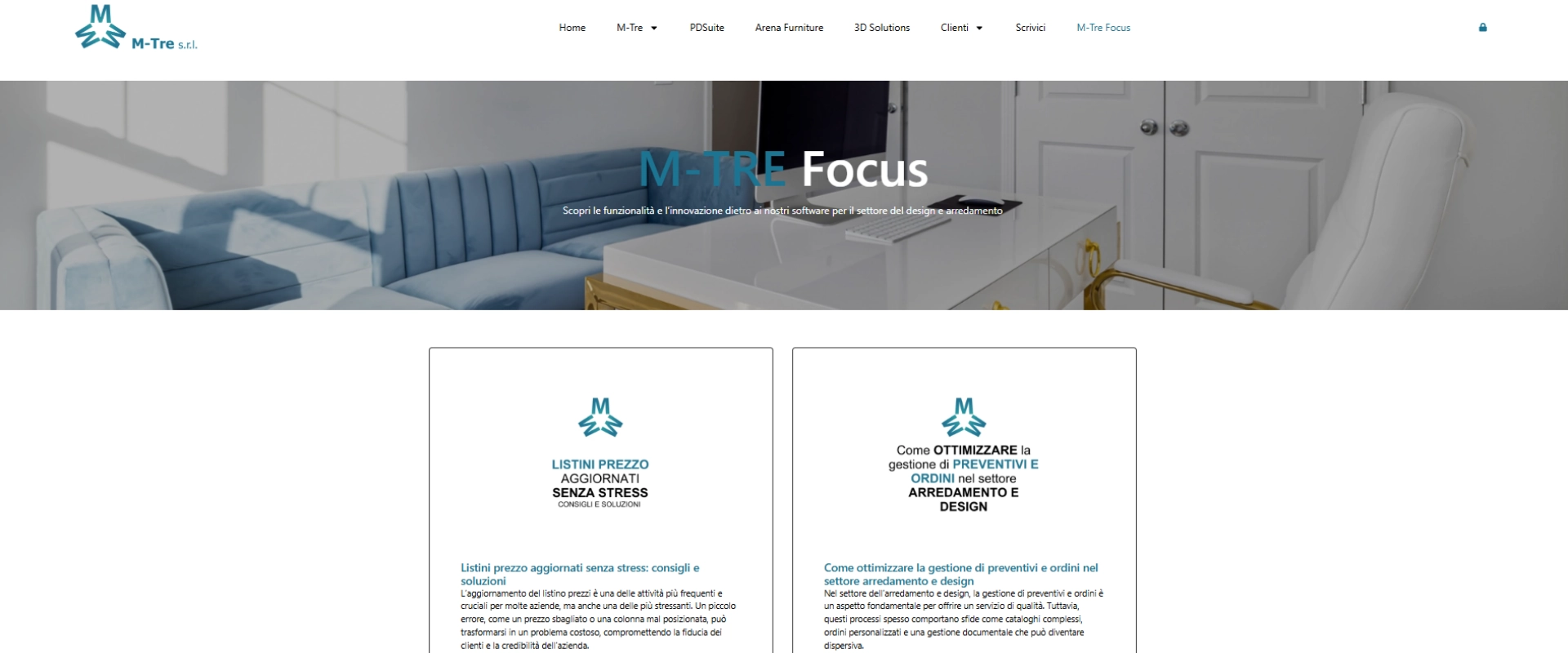 M-Tre articles section with content on price list and quote management