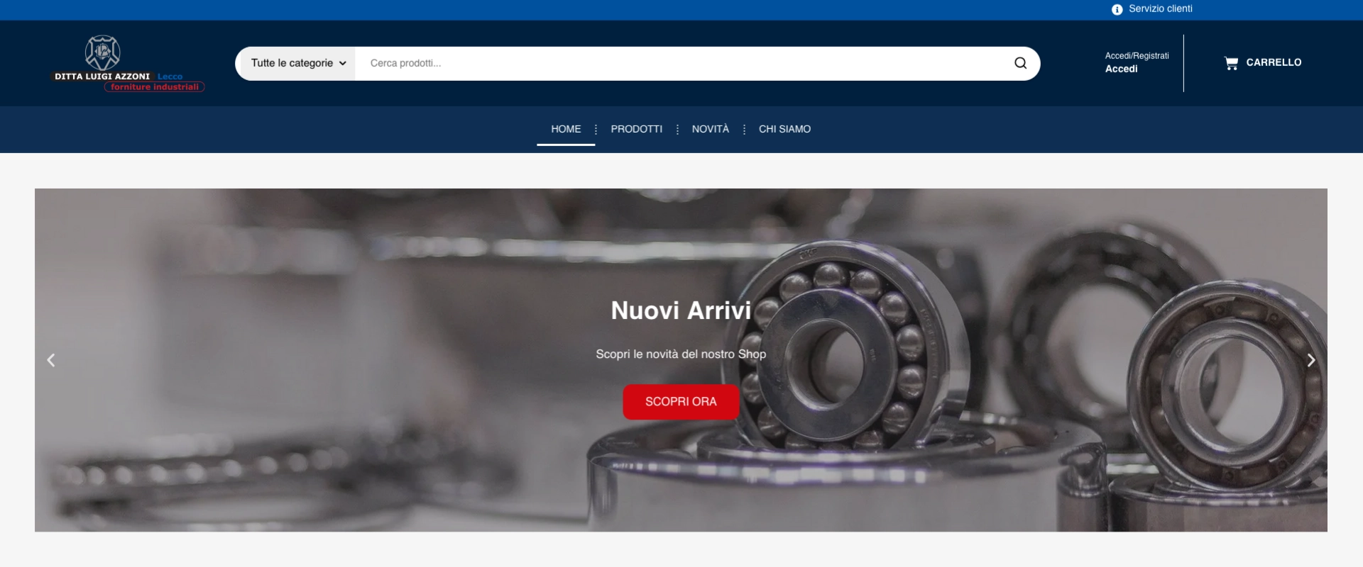 Startseite des eCommerce von Azzoni Lecco mit dem Bereich Neuheiten auf WooCommerce