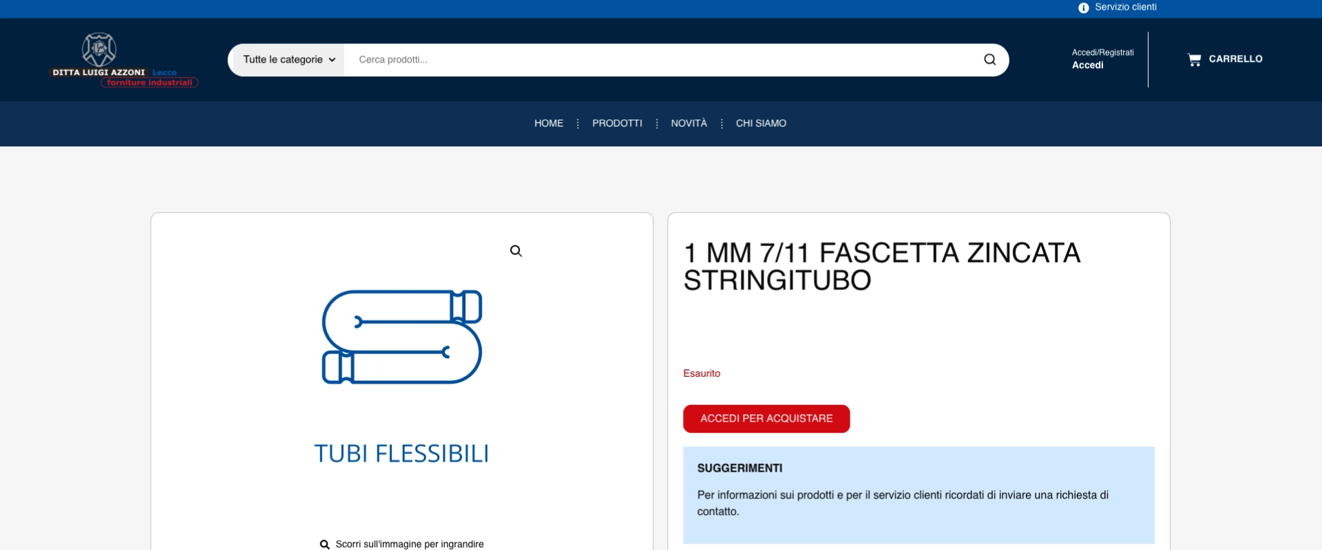 Produktseite von Azzoni Lecco mit eingeschränktem Kaufzugriff auf WooCommerce