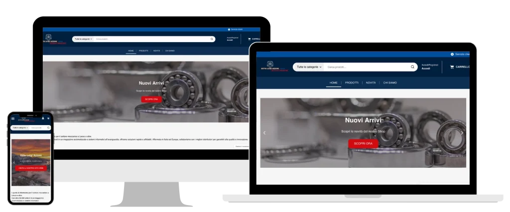 Responsive Ansicht des eCommerce von Azzoni Lecco auf WordPress und WooCommerce auf Desktop, Tablet und Smartphone