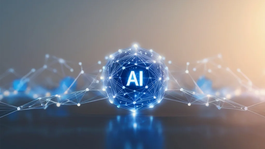 Digitale Darstellung künstlicher Intelligenz mit Verbindungen und Datennetzwerk