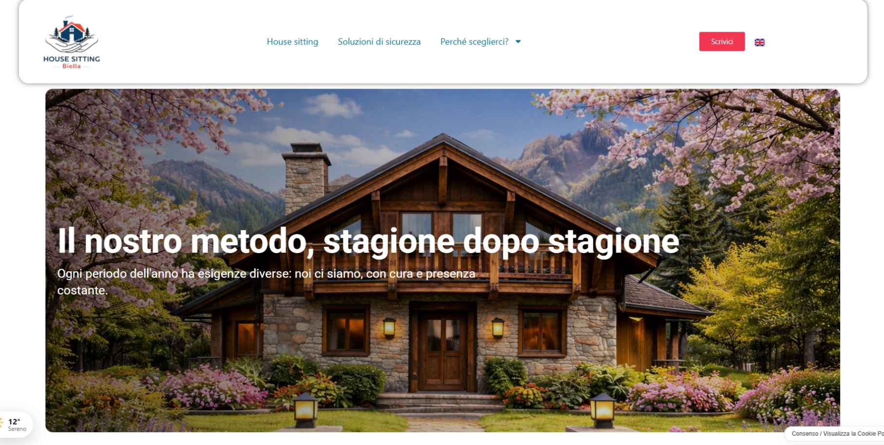 Berg-Chalet, umgeben von Natur und Blumen, mit Text zum saisonalen Service