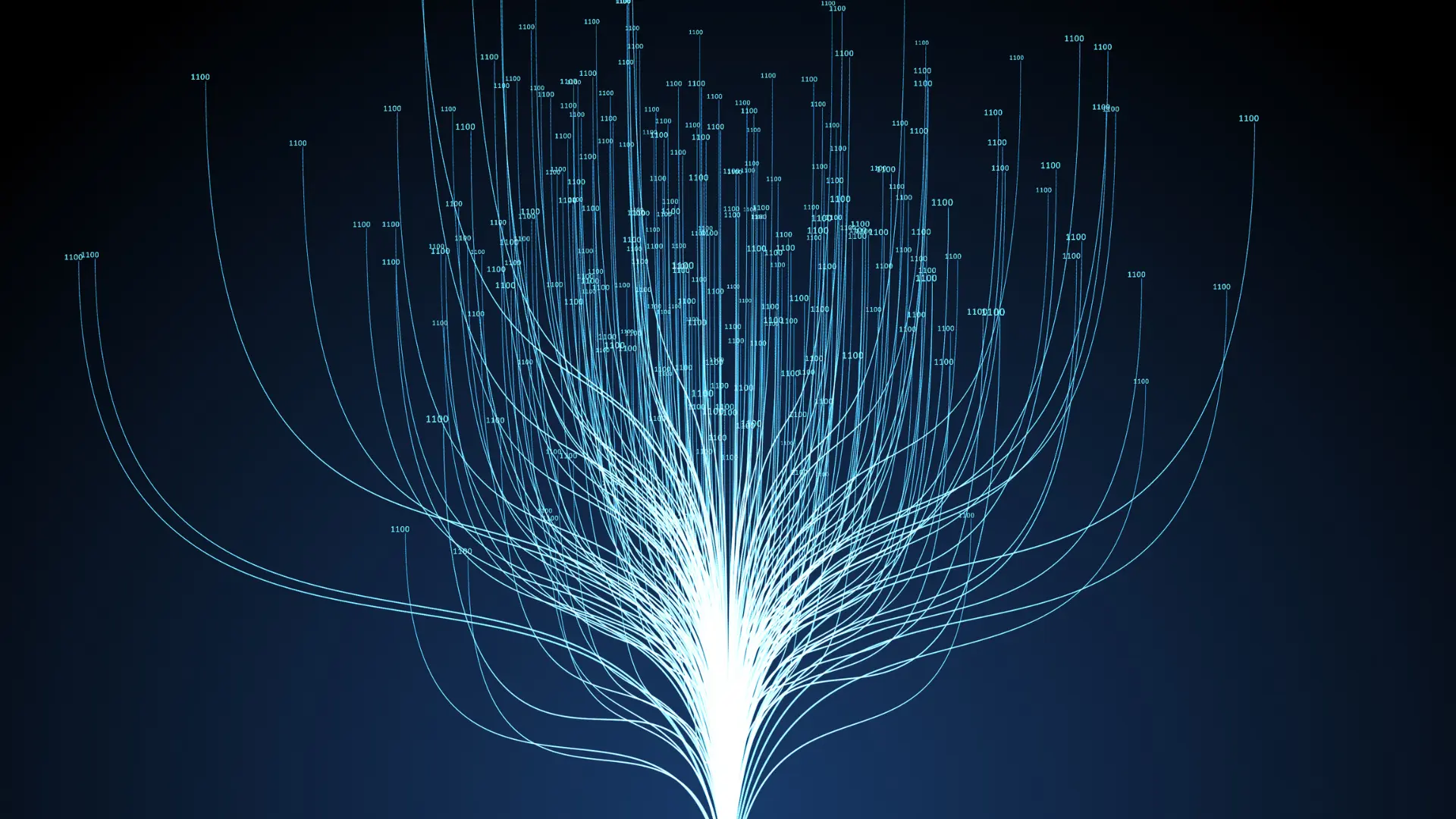 Abstract visualization of a data stream branching out into multiple paths, representation of SEO and AIO.