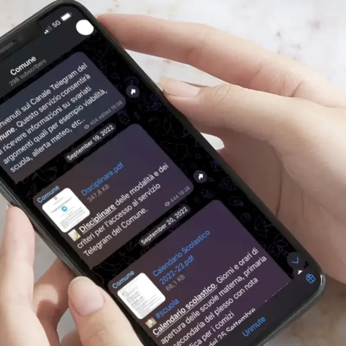 Image of a smartphone with communication on telegram or WhatsApp channel.
