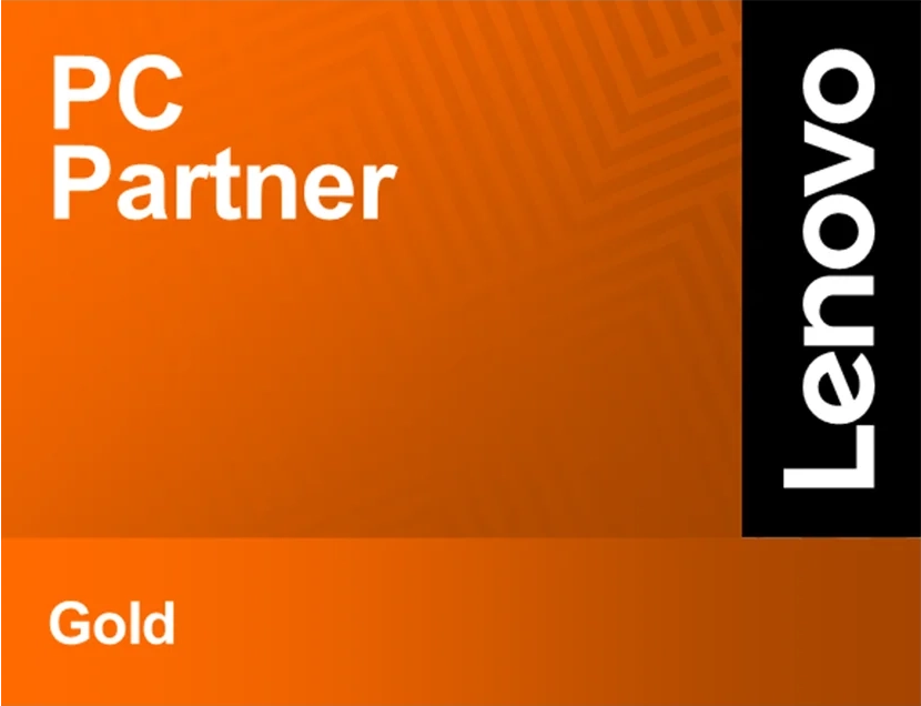 Lenovo PC Partner Gold badge on an orange background.