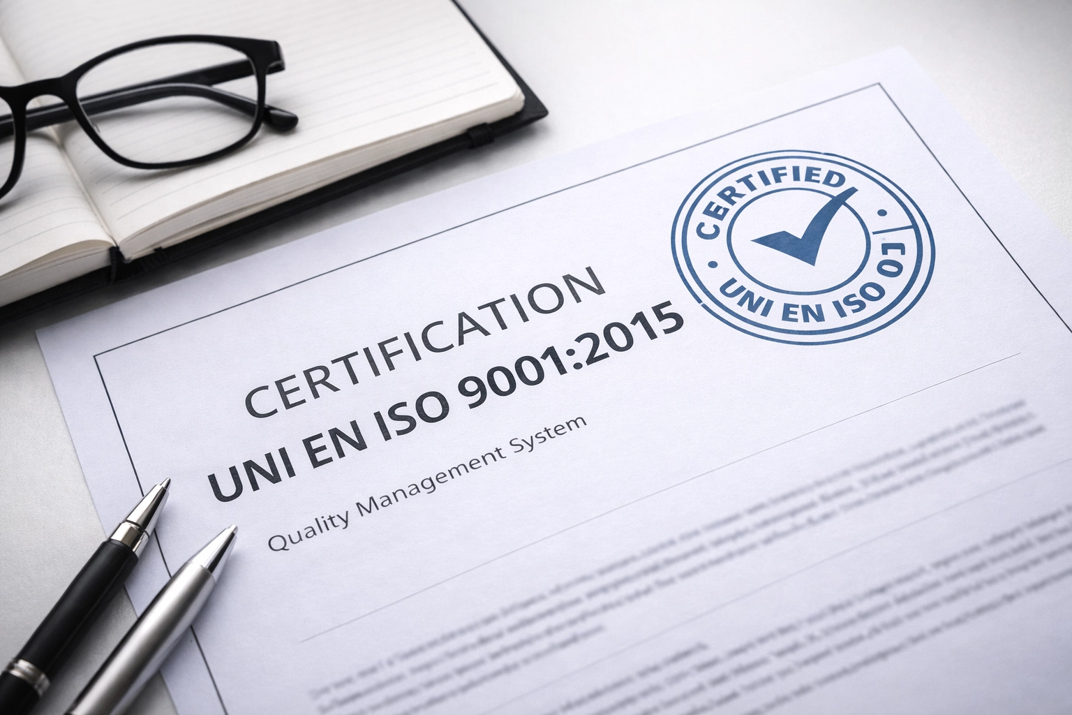 Certificato di qualità UNI EN ISO 9001 simbolo di affidabilità e credibilità
