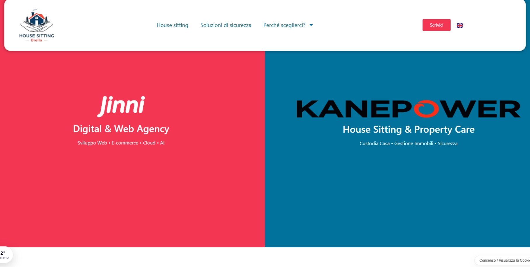 Sito web - Housesitting Schermata divisa con loghi Jinni Digital Agency e Kanepower House Sitting